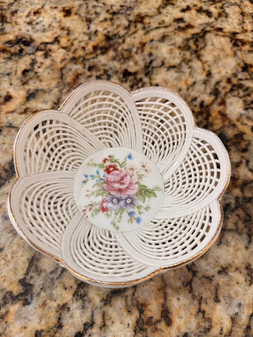 Vintage Schumann Arzberg Germany Lace Filigree Floral Bowl